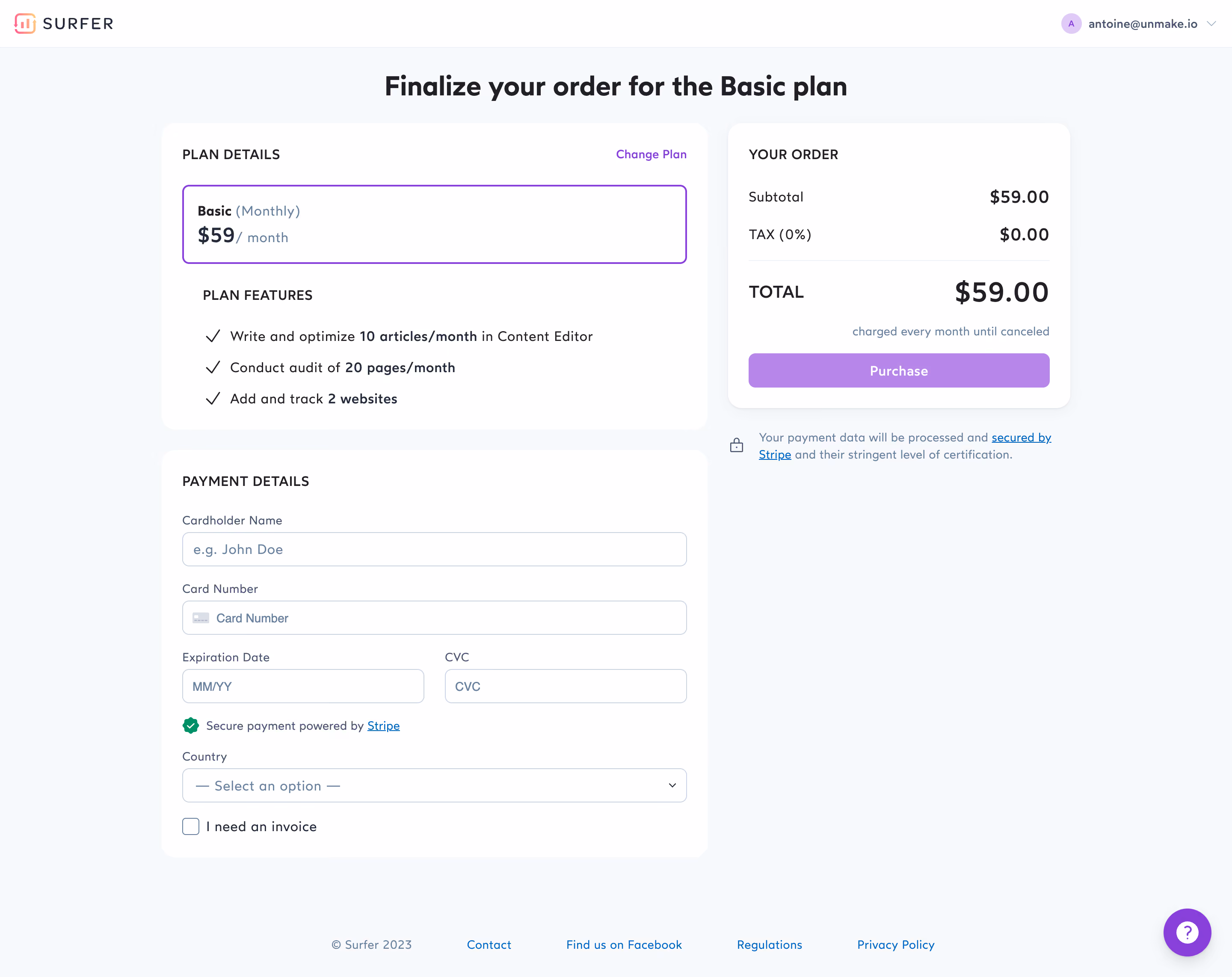 Surfer SEO Checkout