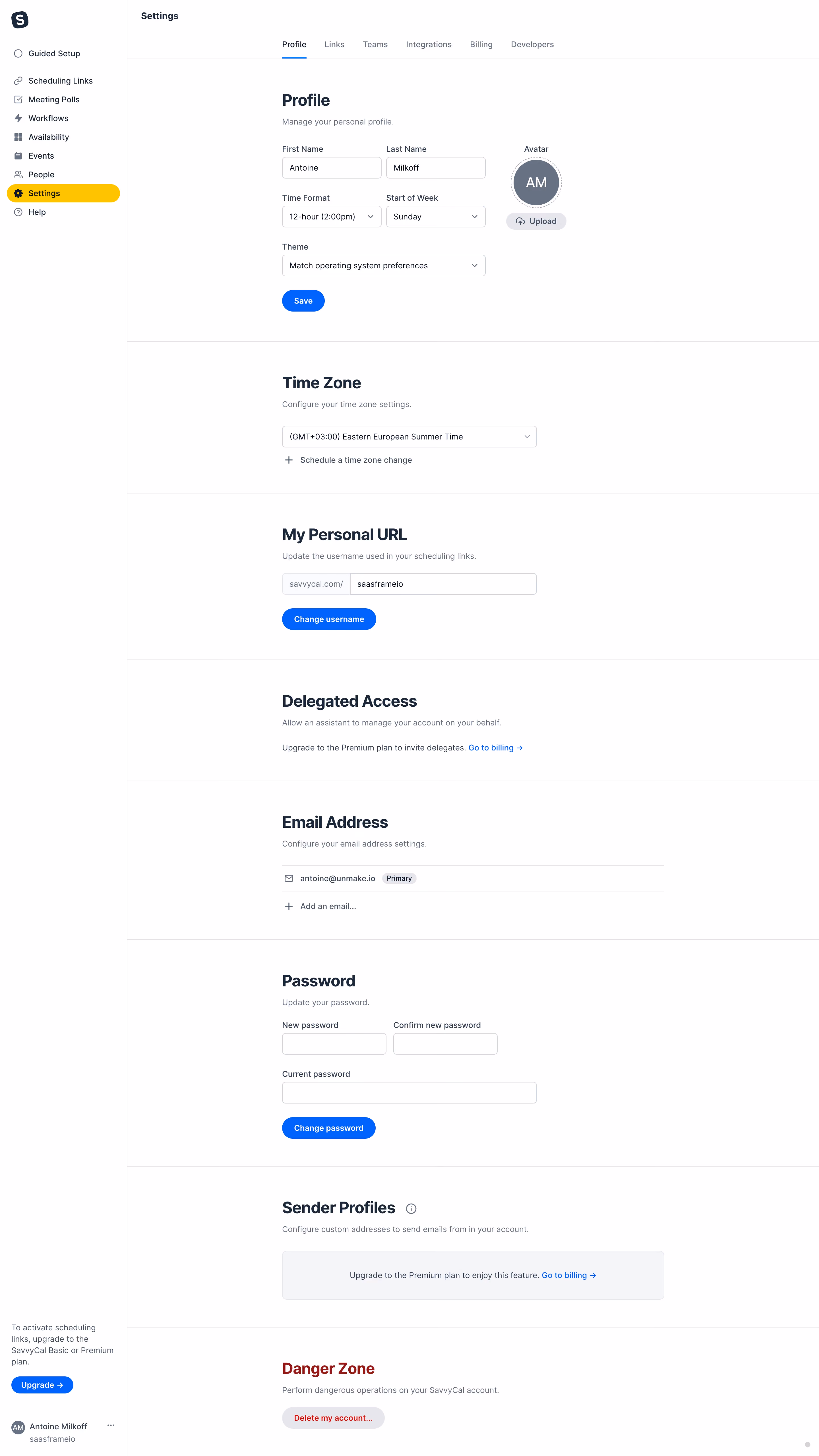 SavvyCal Profile Settings