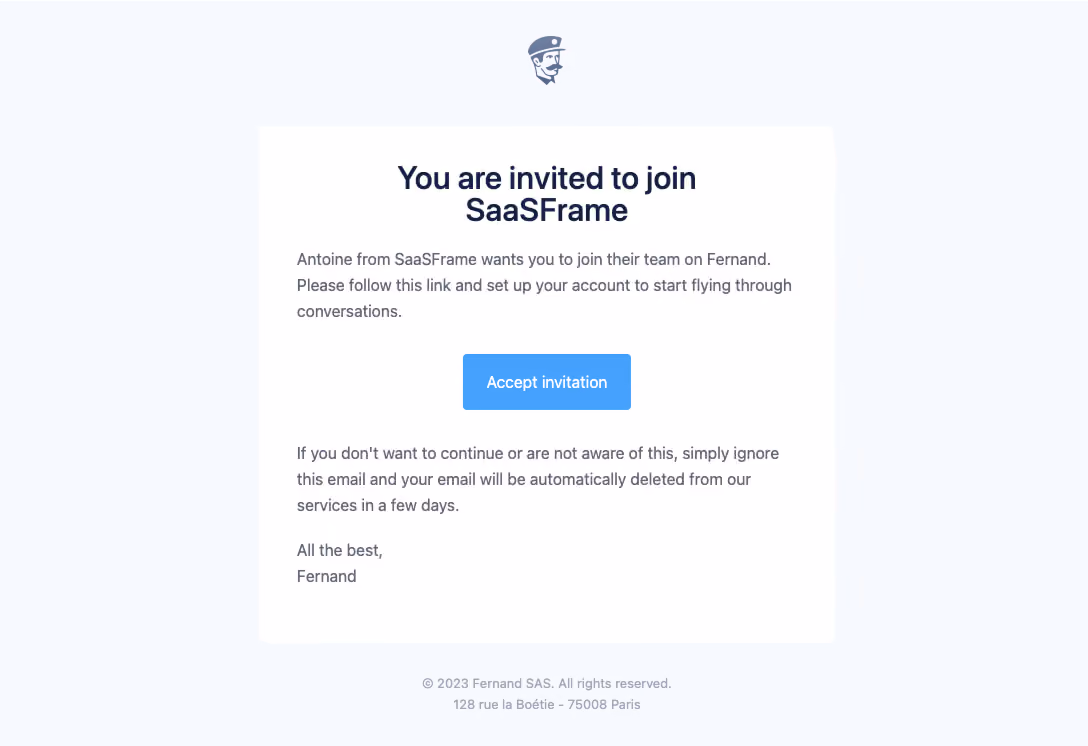 Fernand Invitation Email