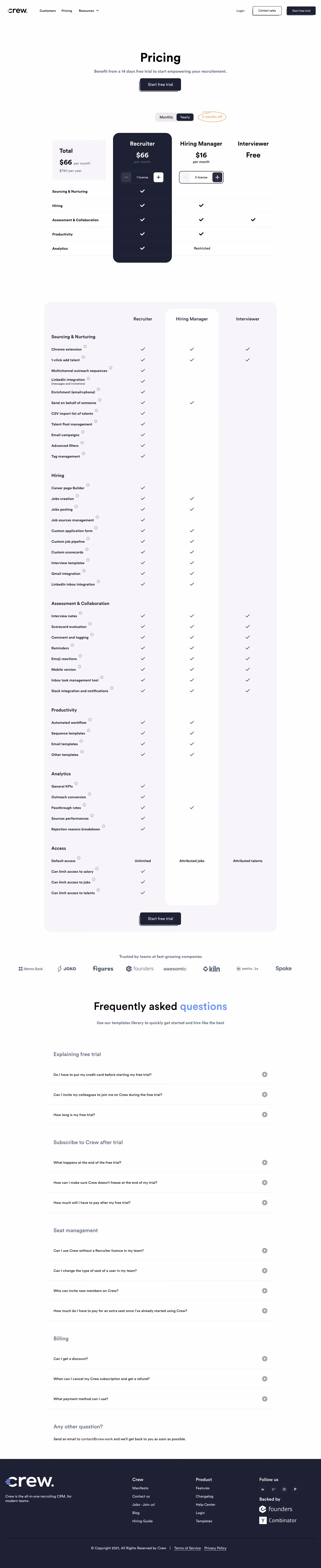 Crew Pricing Page