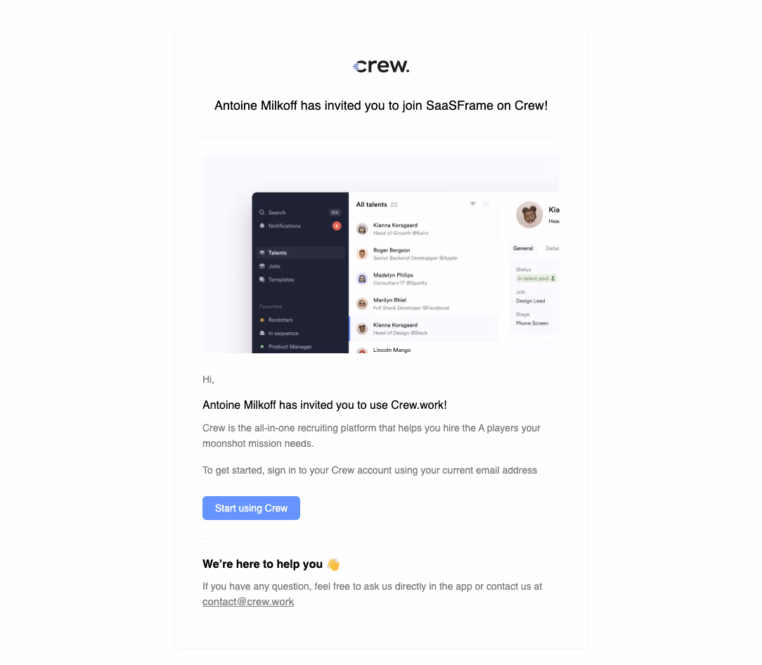 Crew Invitation Emails