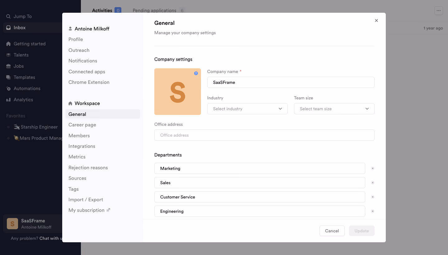 Crew Workspace settings