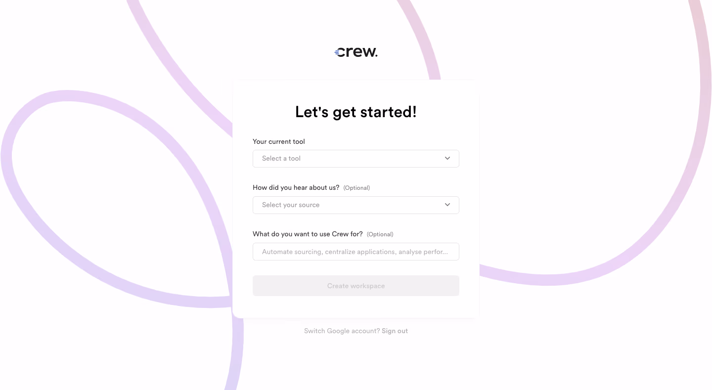 Crew Signup Page