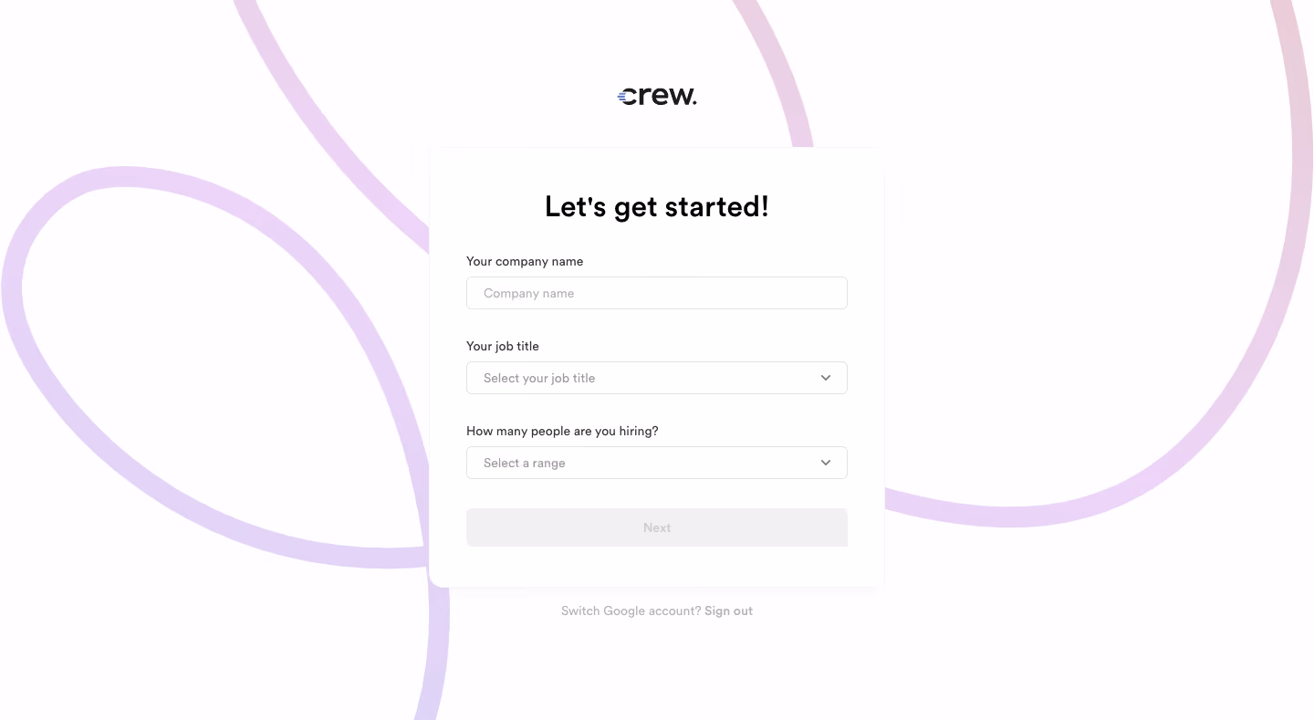 Crew Signup Page