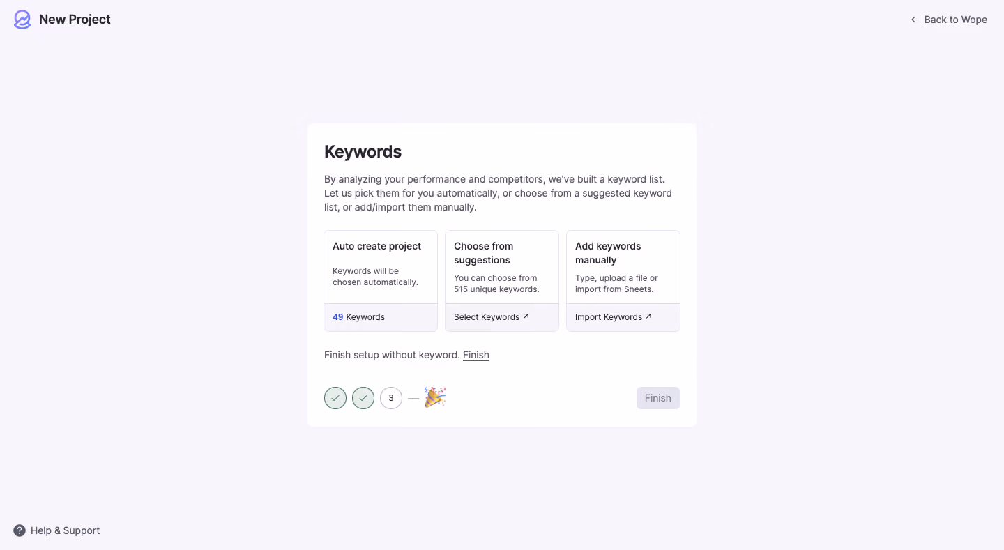 Wope Choose keywords