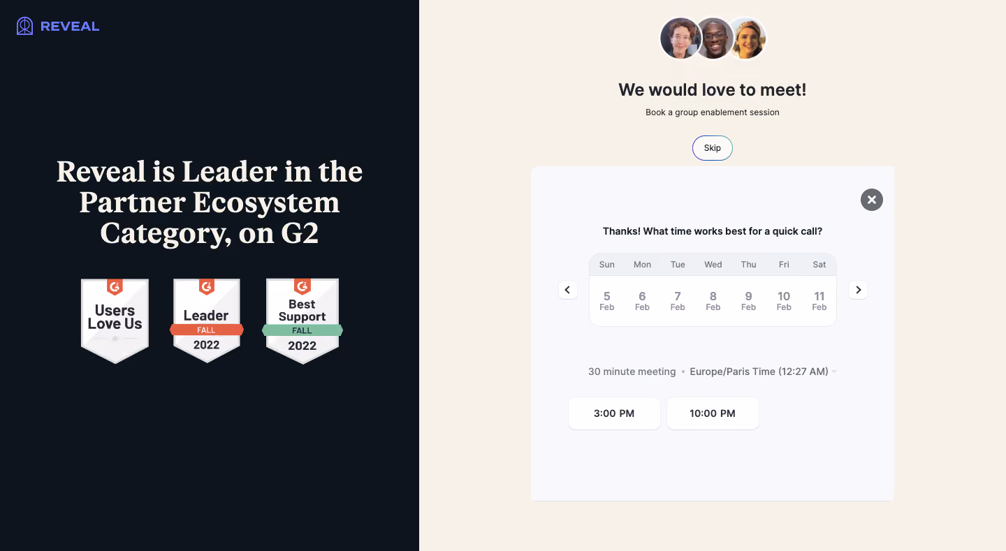 Reveal Book an onboarding call