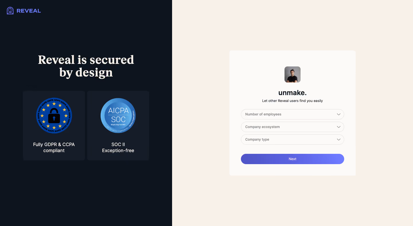 Reveal Create company details