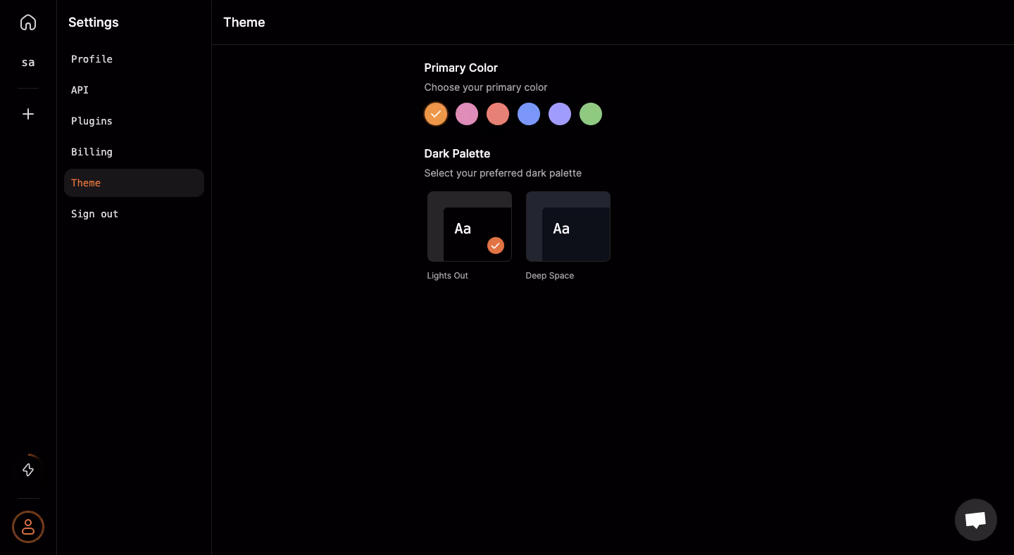 Logsnag Appearance settings