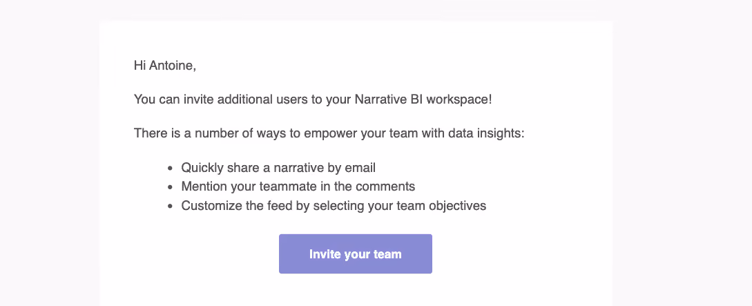 Narrative BI Invite Your Team Emails
