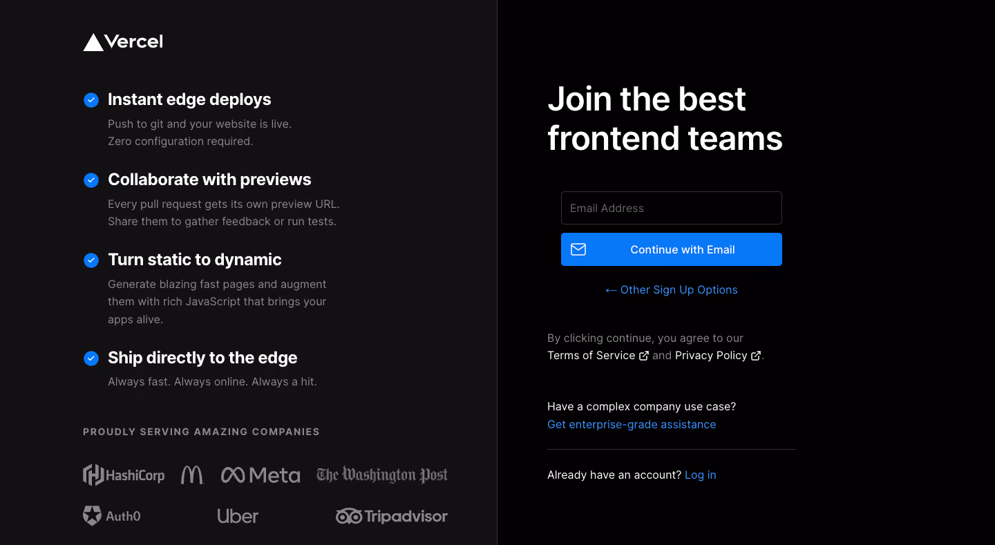 Vercel Signup Page