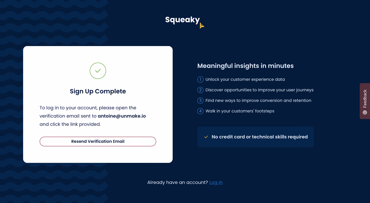 Squeaky Verify email address