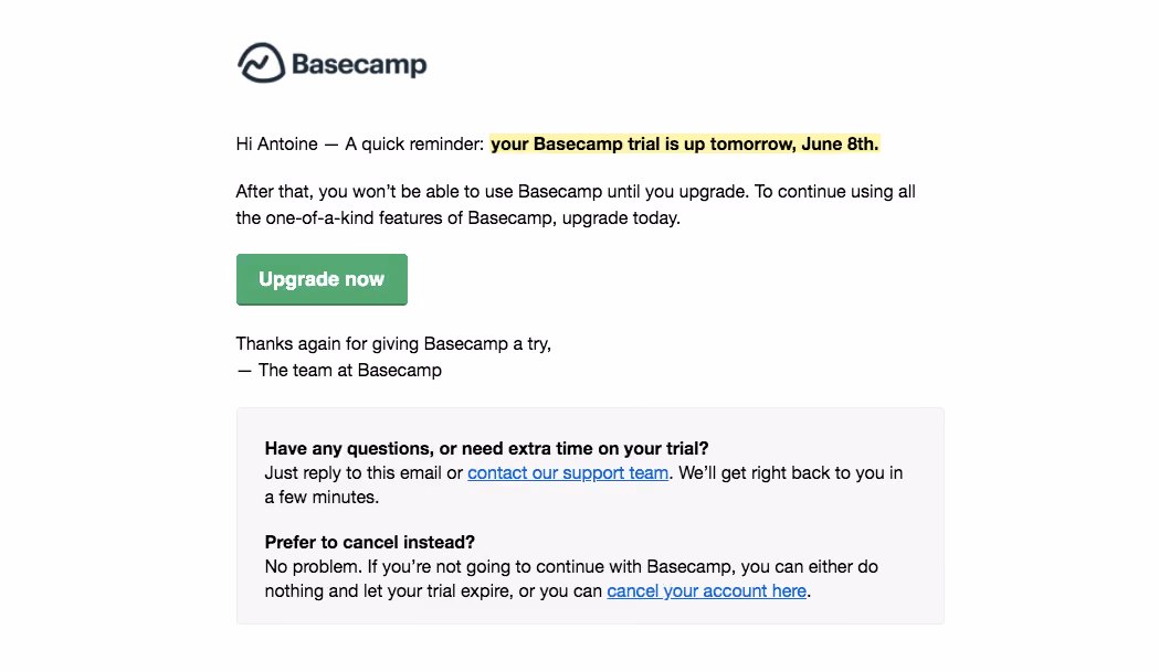Basecamp Free Trial Emails