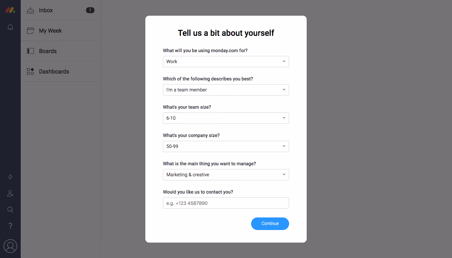 Monday Sign Up Flow