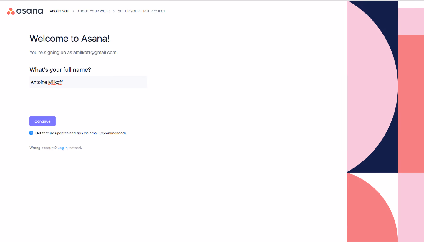 Asana Sign Up Flow