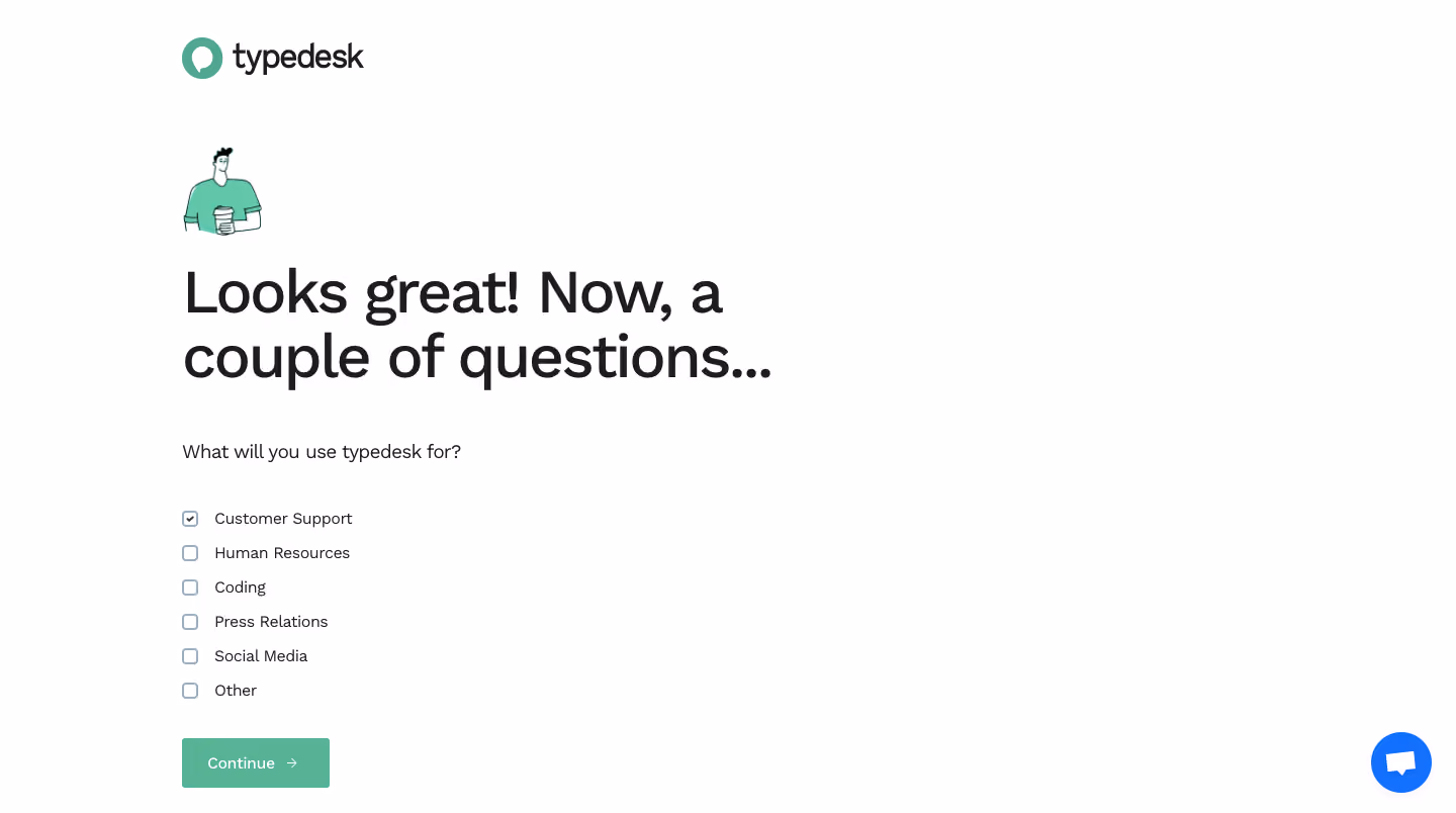 Typedesk Sign Up Flow