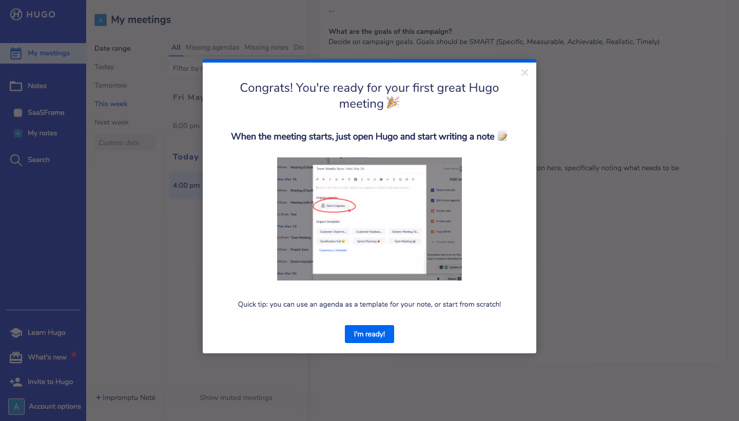 Hugo User Onboarding