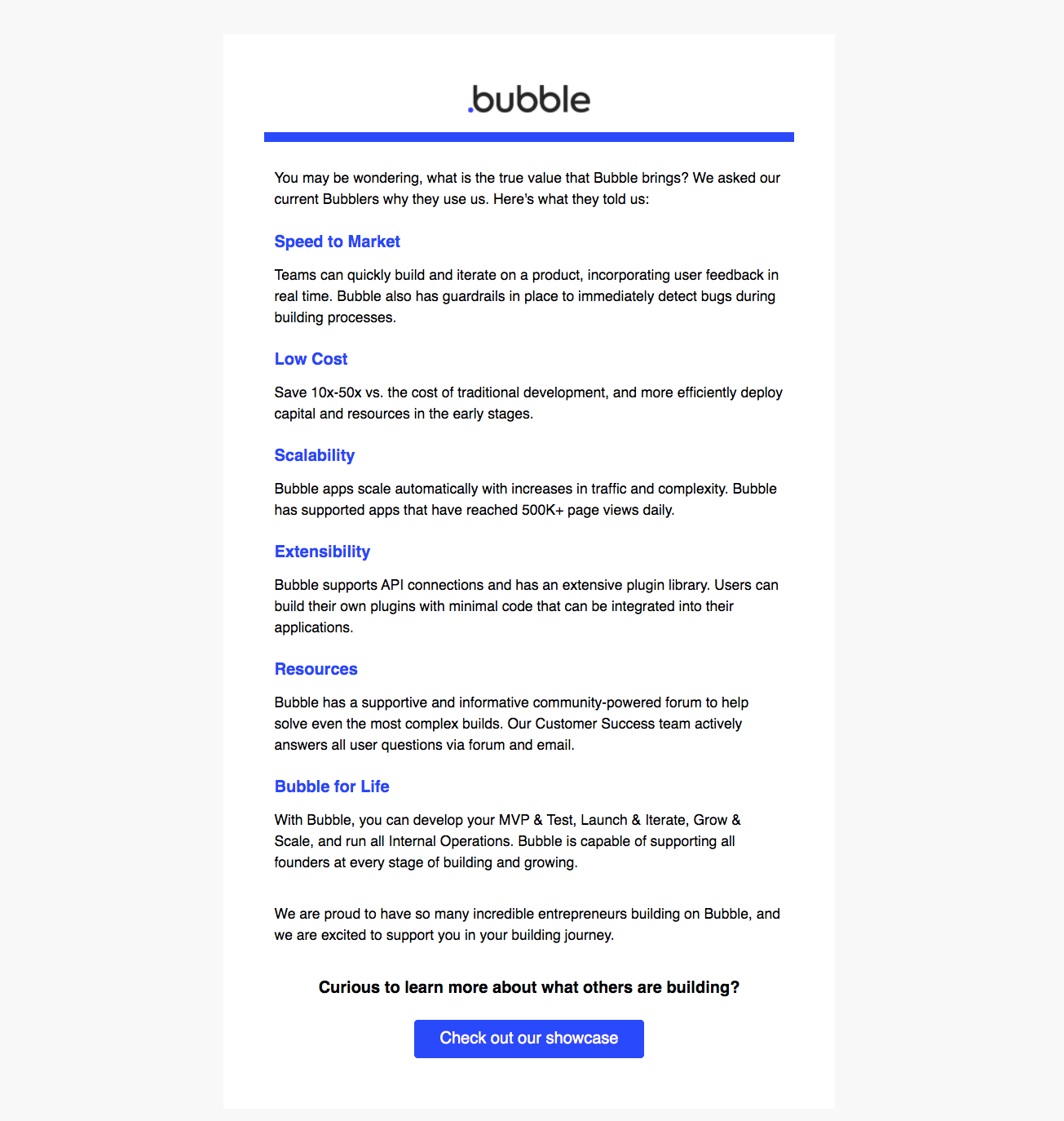 Bubble Onboarding Email Flow