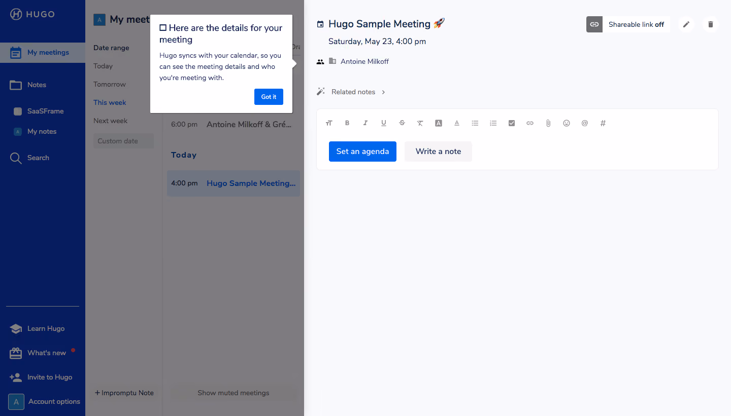 Hugo User Onboarding