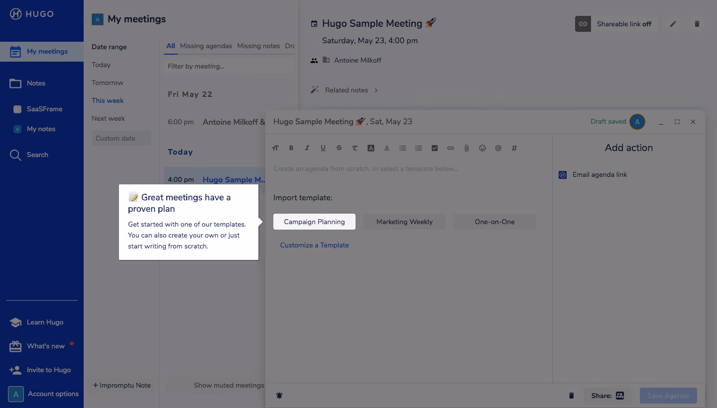 Hugo User Onboarding