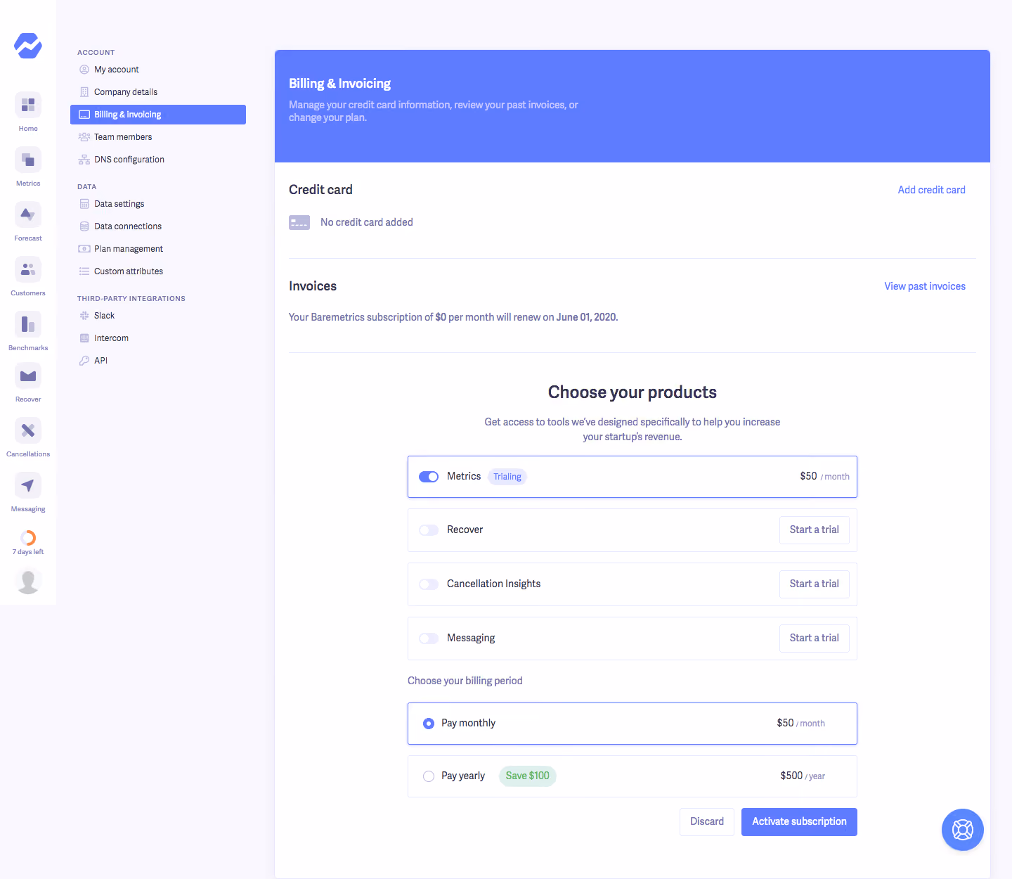 Baremetrics Upgrading Flow