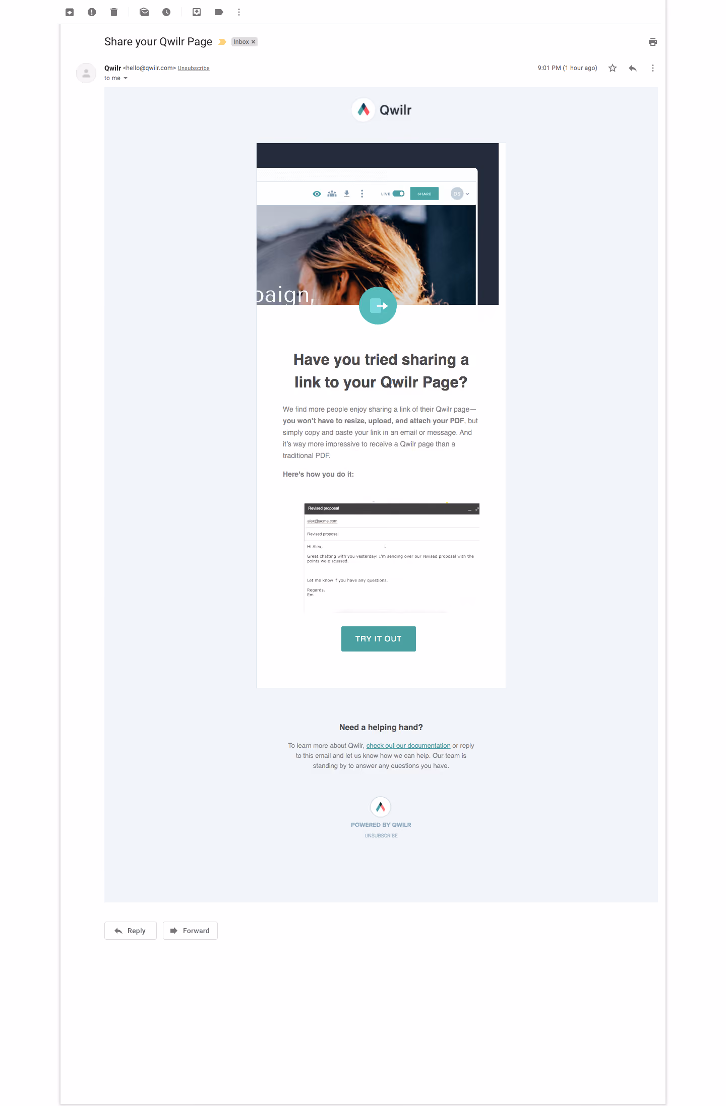 Qwilr Onboarding Email Flow