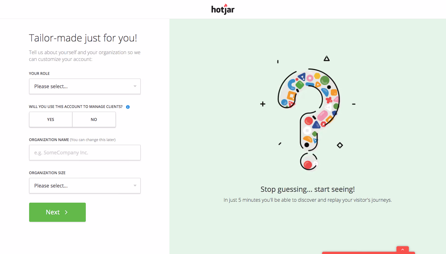 Hotjar Sign Up Flow