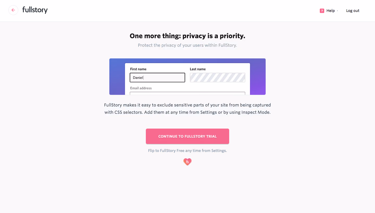 Fullstory Sign Up Flow