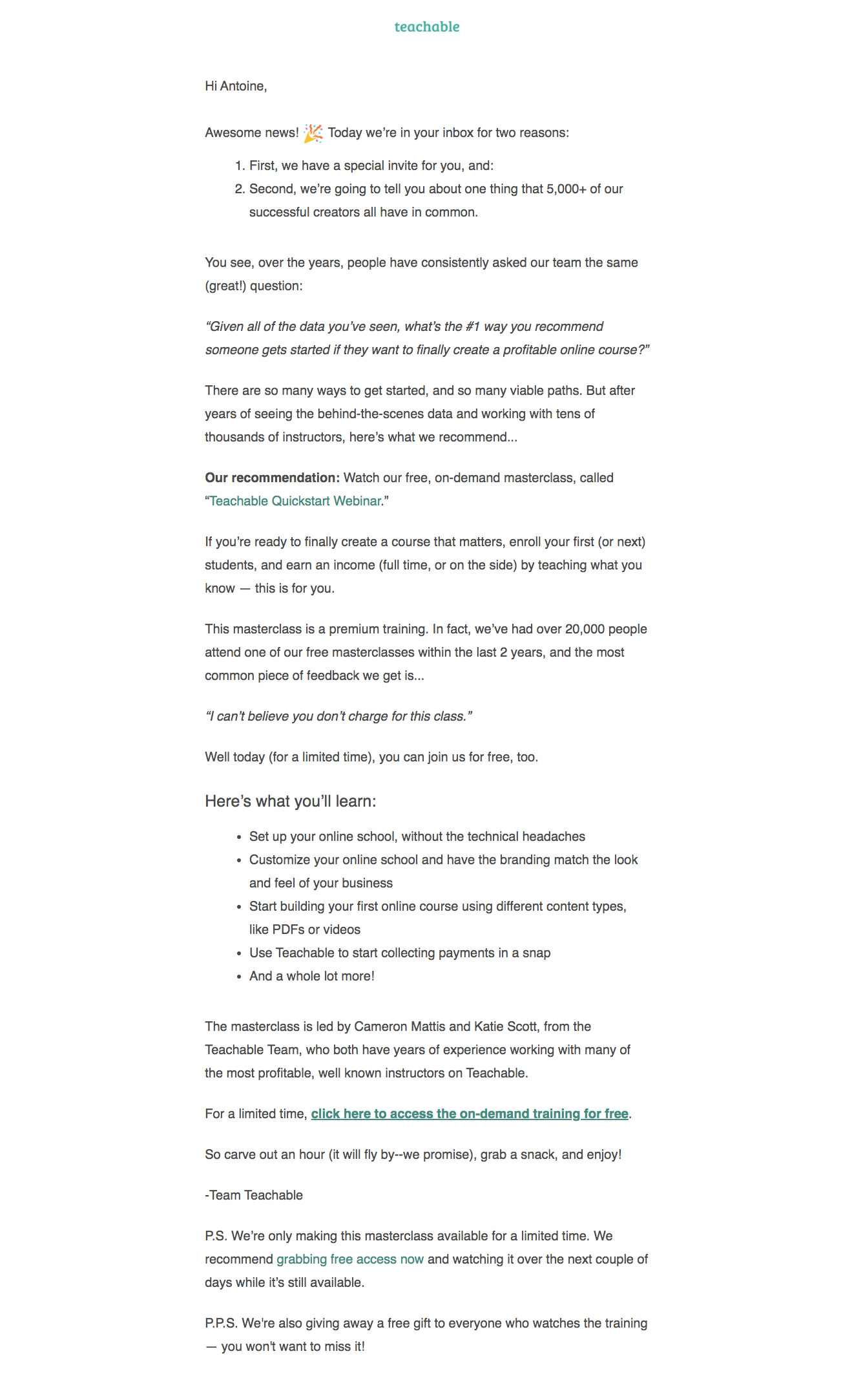 Teachable Onboarding Email Flow