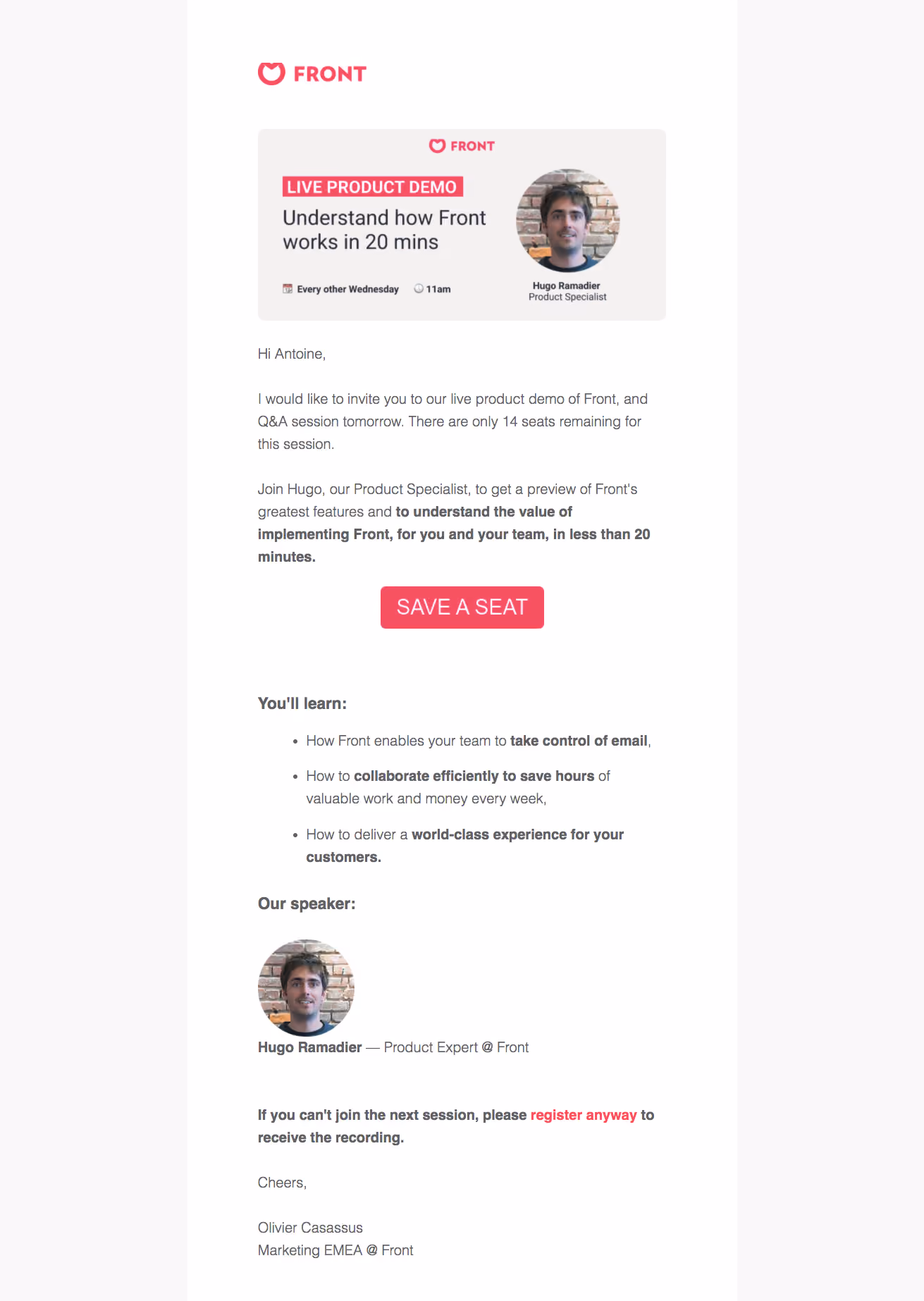 Front Webinars Emails