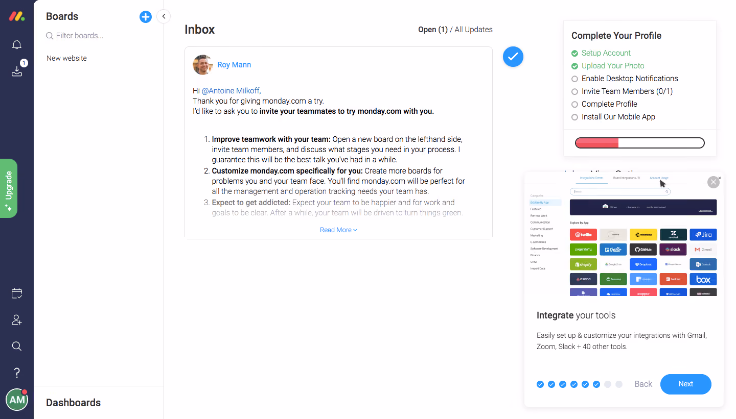 Monday User Onboarding