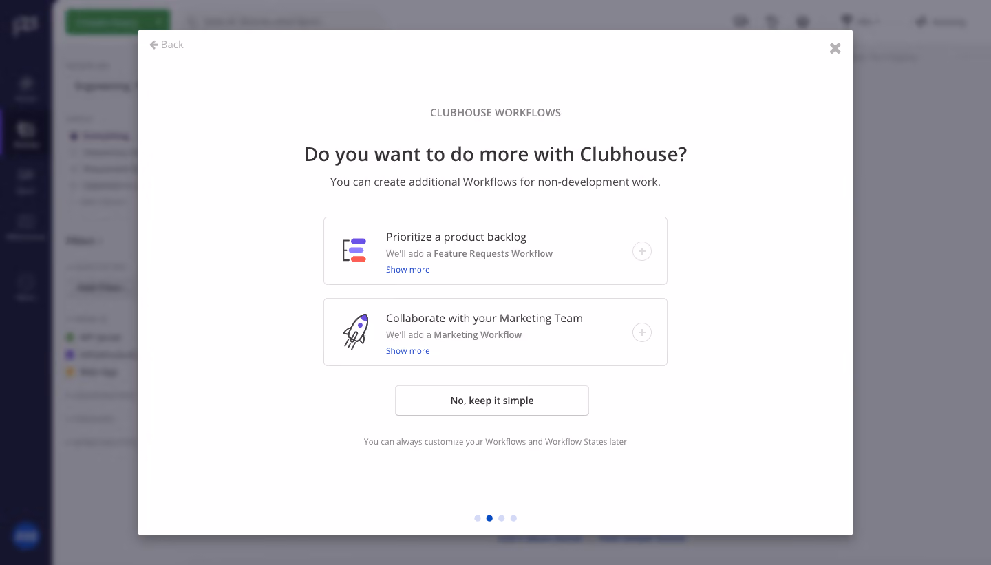 Shortcut lubhouse User Onboarding