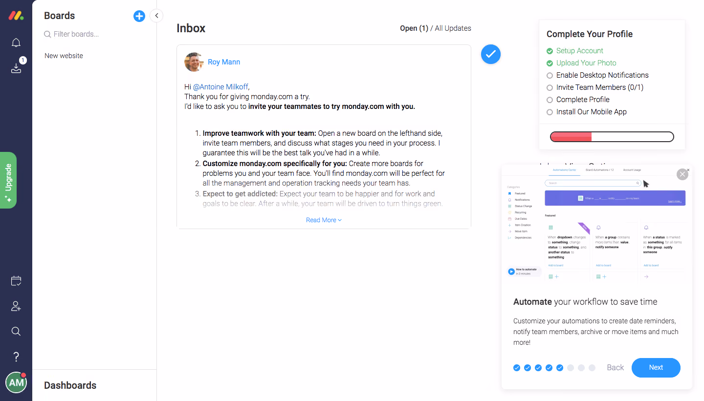 Monday User Onboarding
