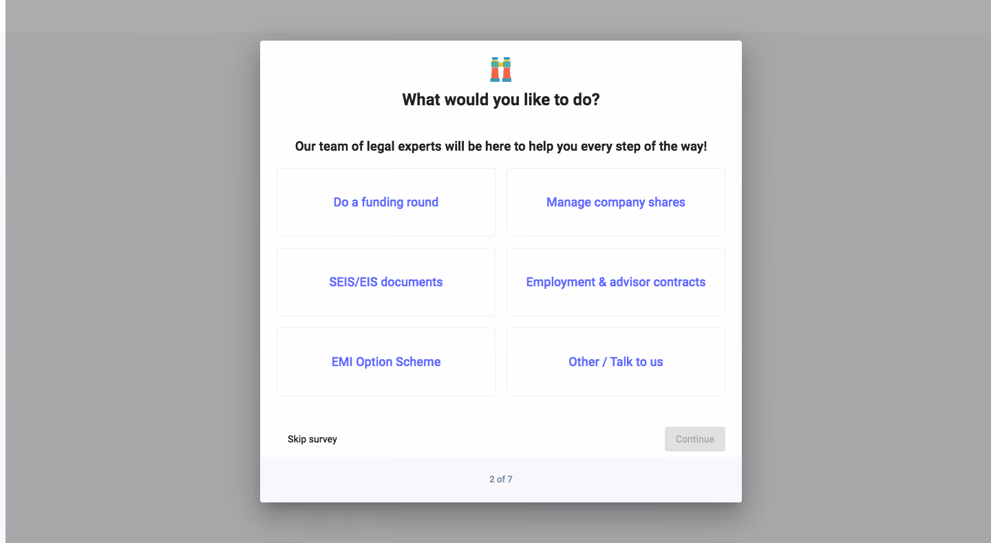 SeedLegals Sign Up Flow