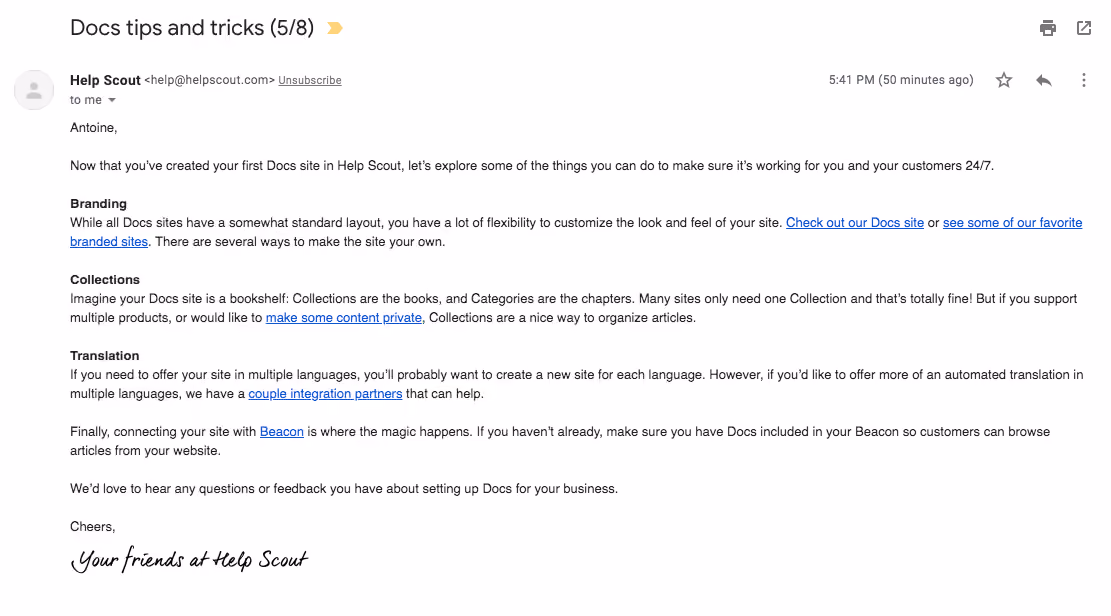 Help Scout Onboarding Emails