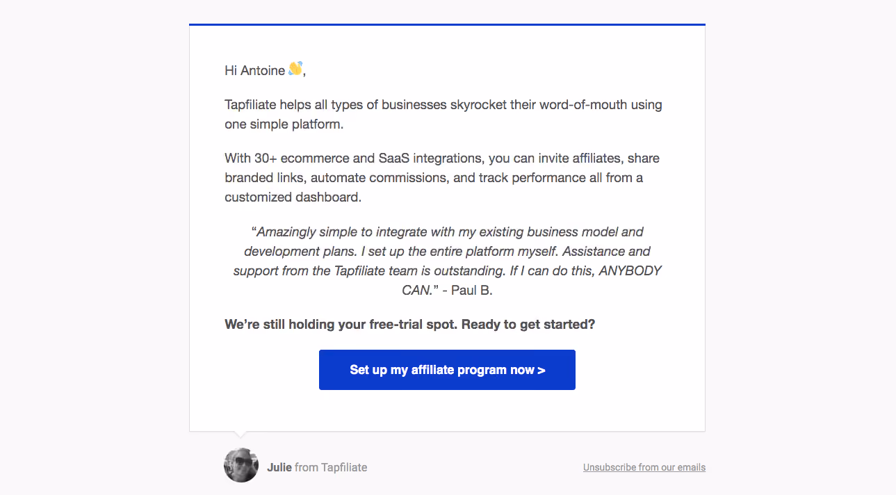 Tapfiliate Activation Emails