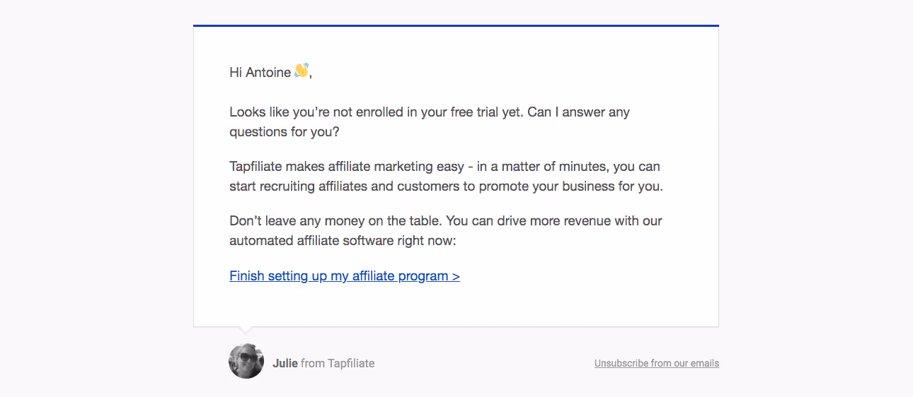 Tapfiliate Activation Emails