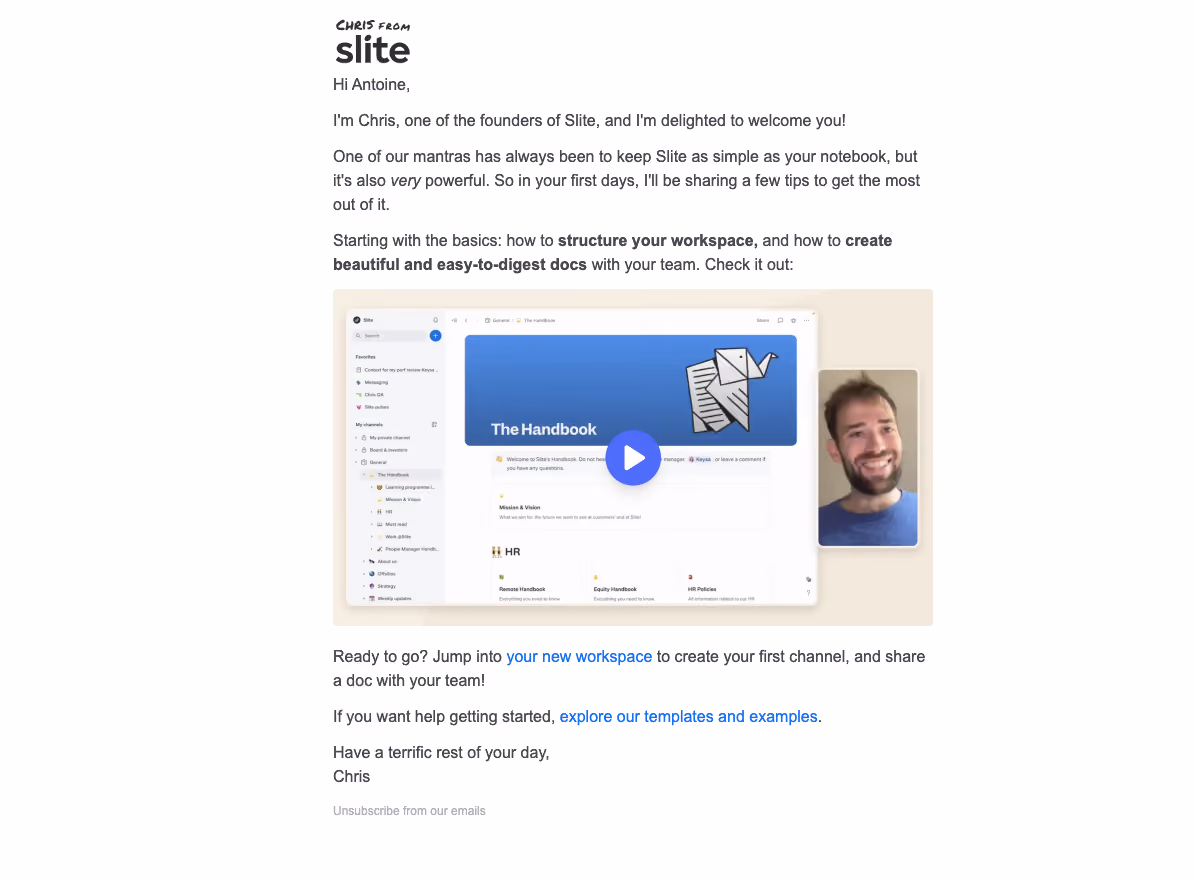 Slite Welcome Email