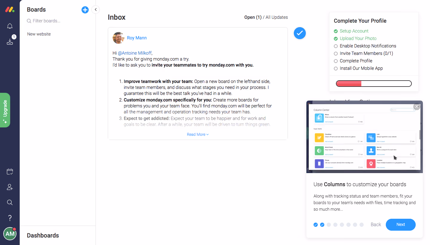 Monday User Onboarding
