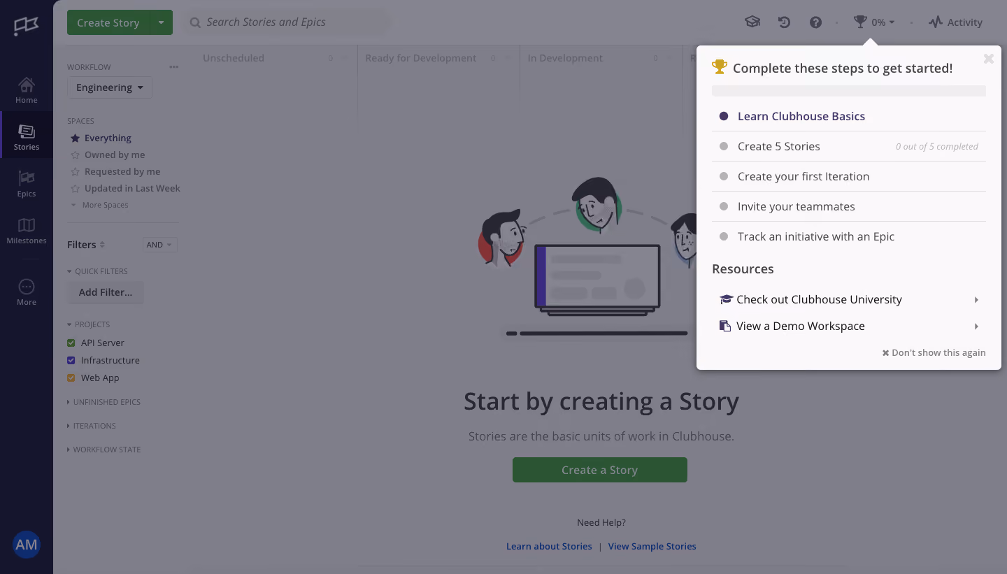 Shortcut lubhouse User Onboarding