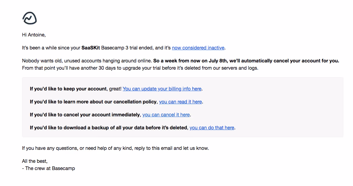 Basecamp Free Trial Emails