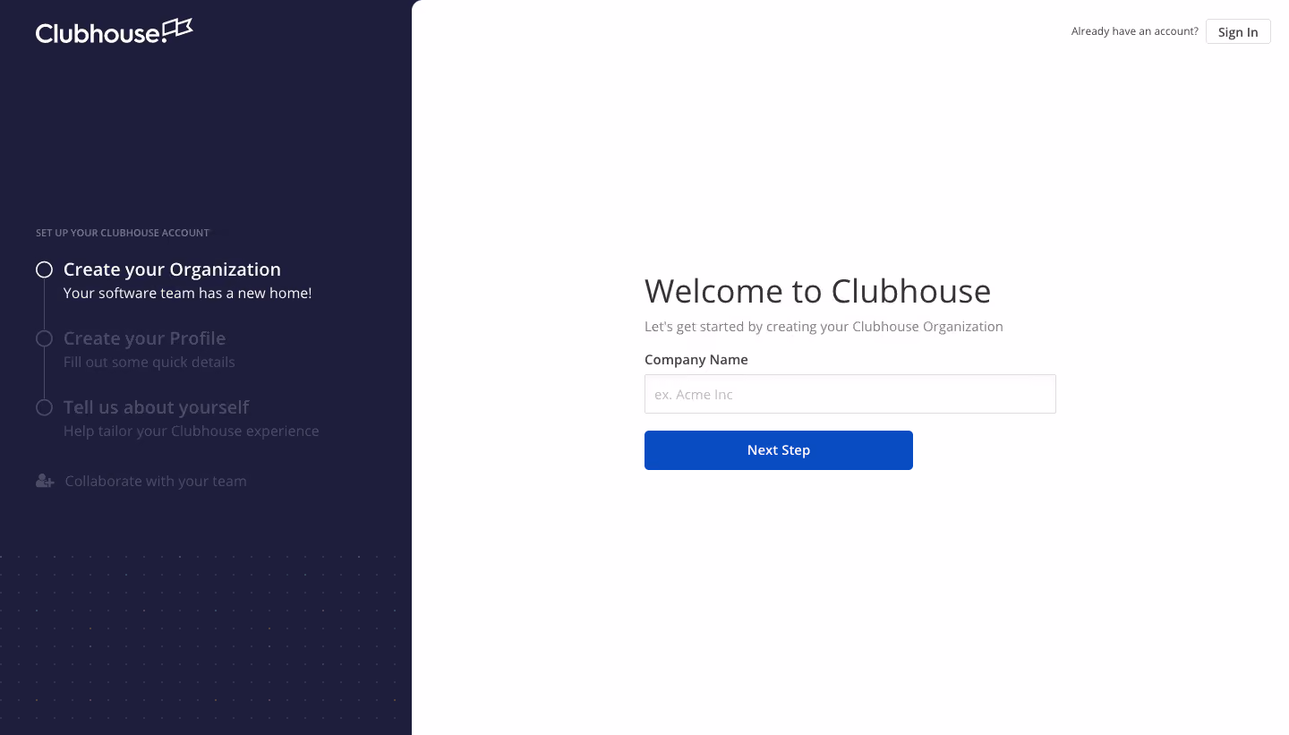 Shortcut lubhouse Sign Up Flow