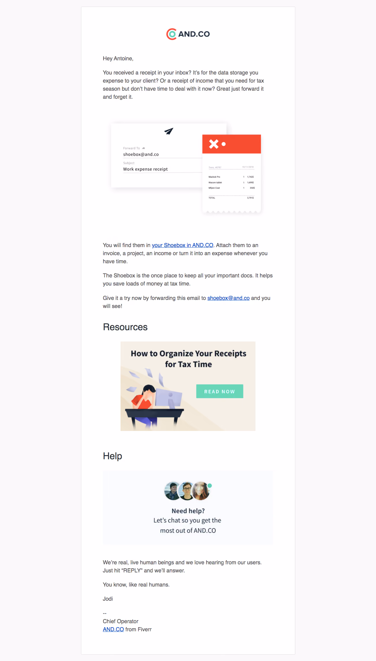 AND.CO Onboarding Email Flow