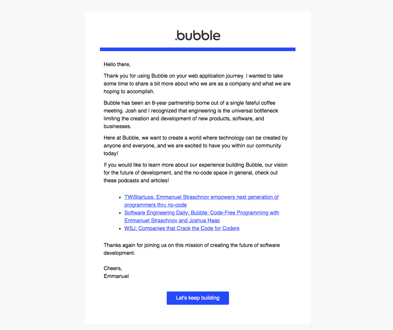 Bubble Onboarding Email Flow