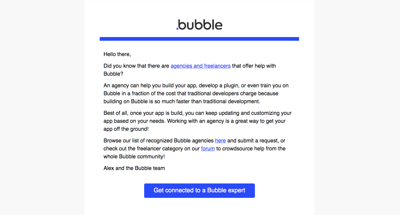 Bubble Onboarding Email Flow