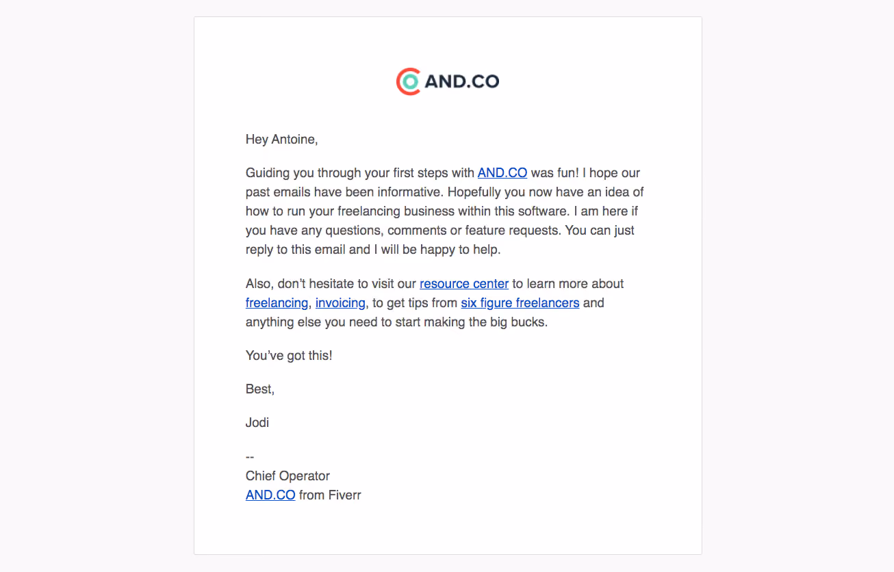 AND.CO Onboarding Email Flow