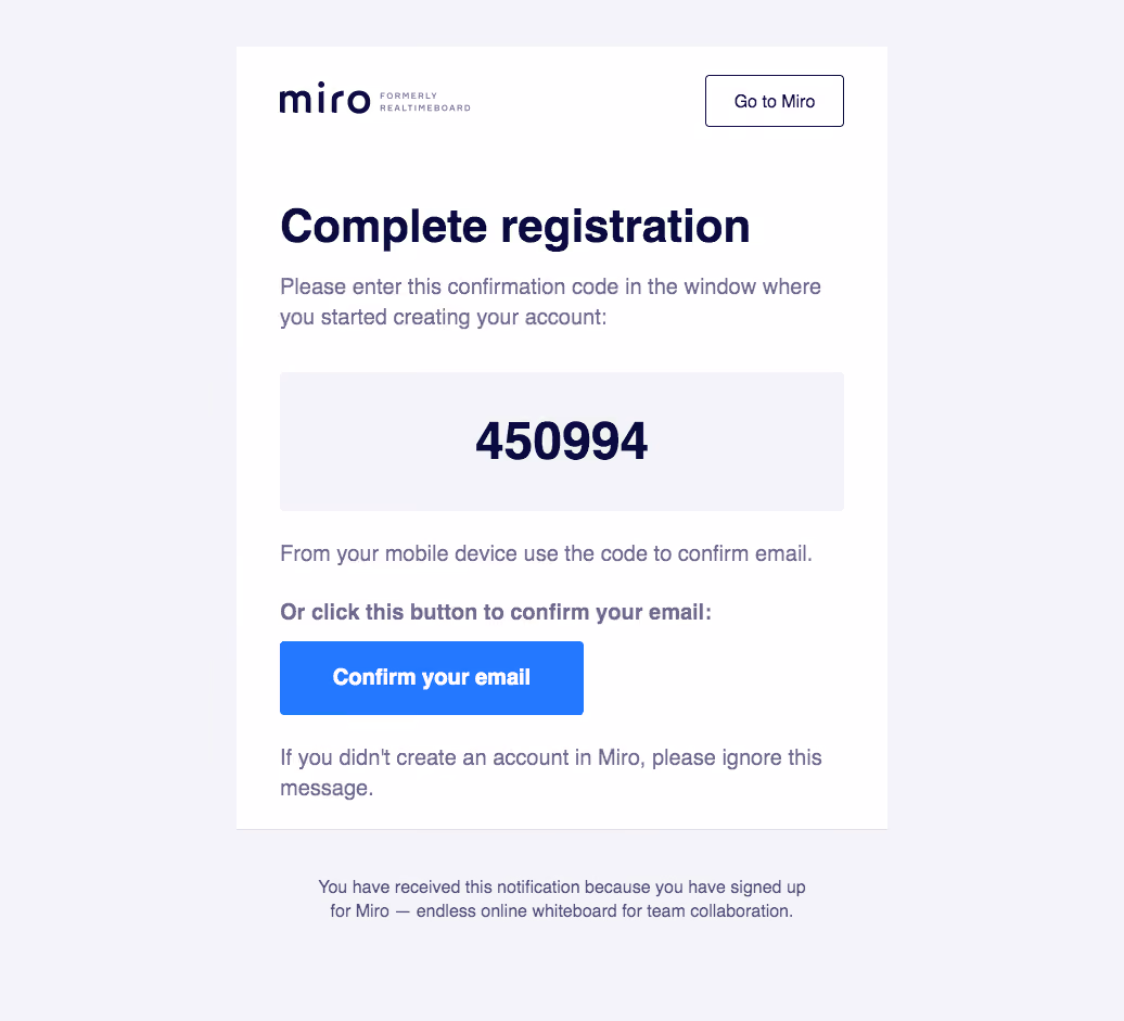 Miro SIgn Up Flow