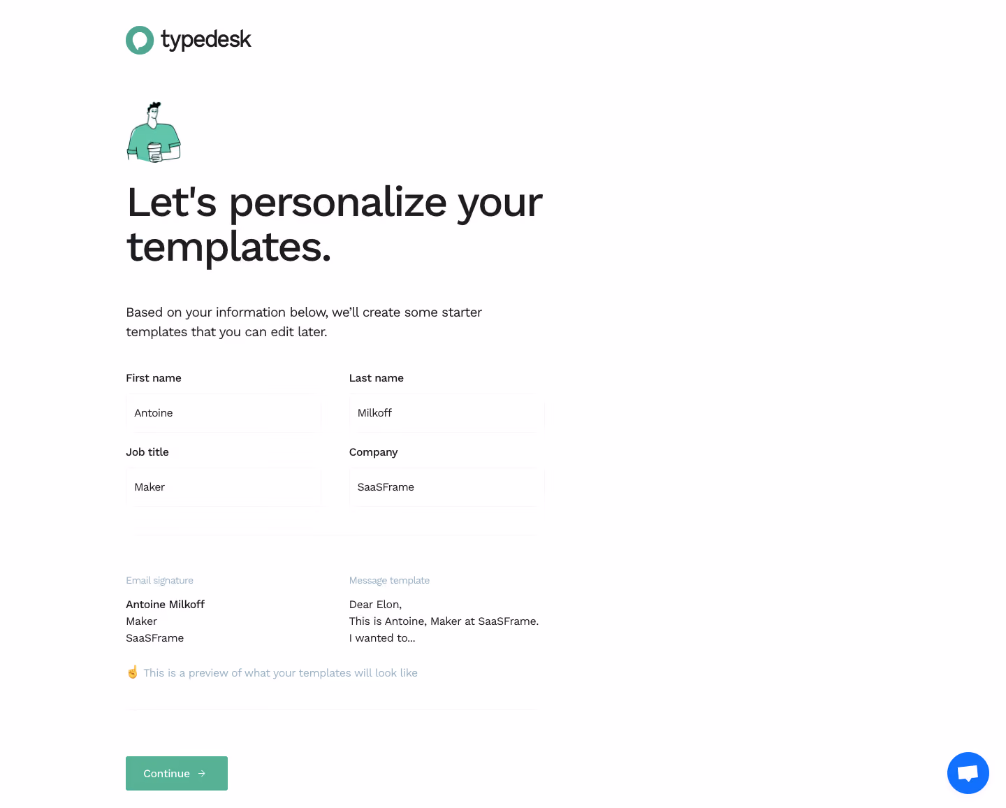 Typedesk Sign Up Flow