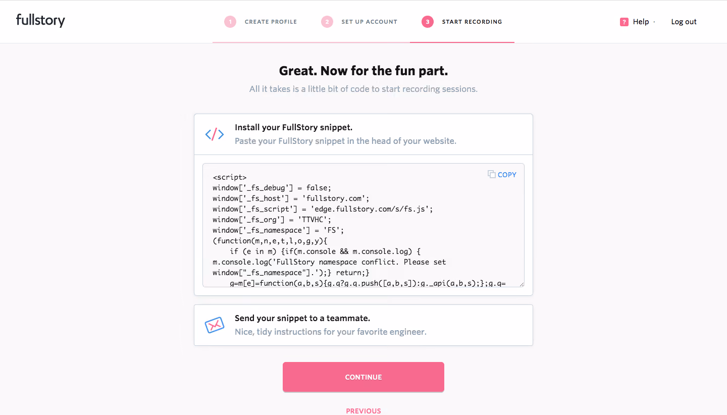Fullstory Sign Up Flow