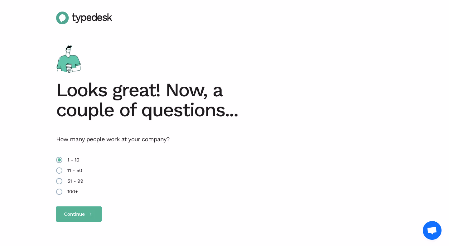 Typedesk Sign Up Flow