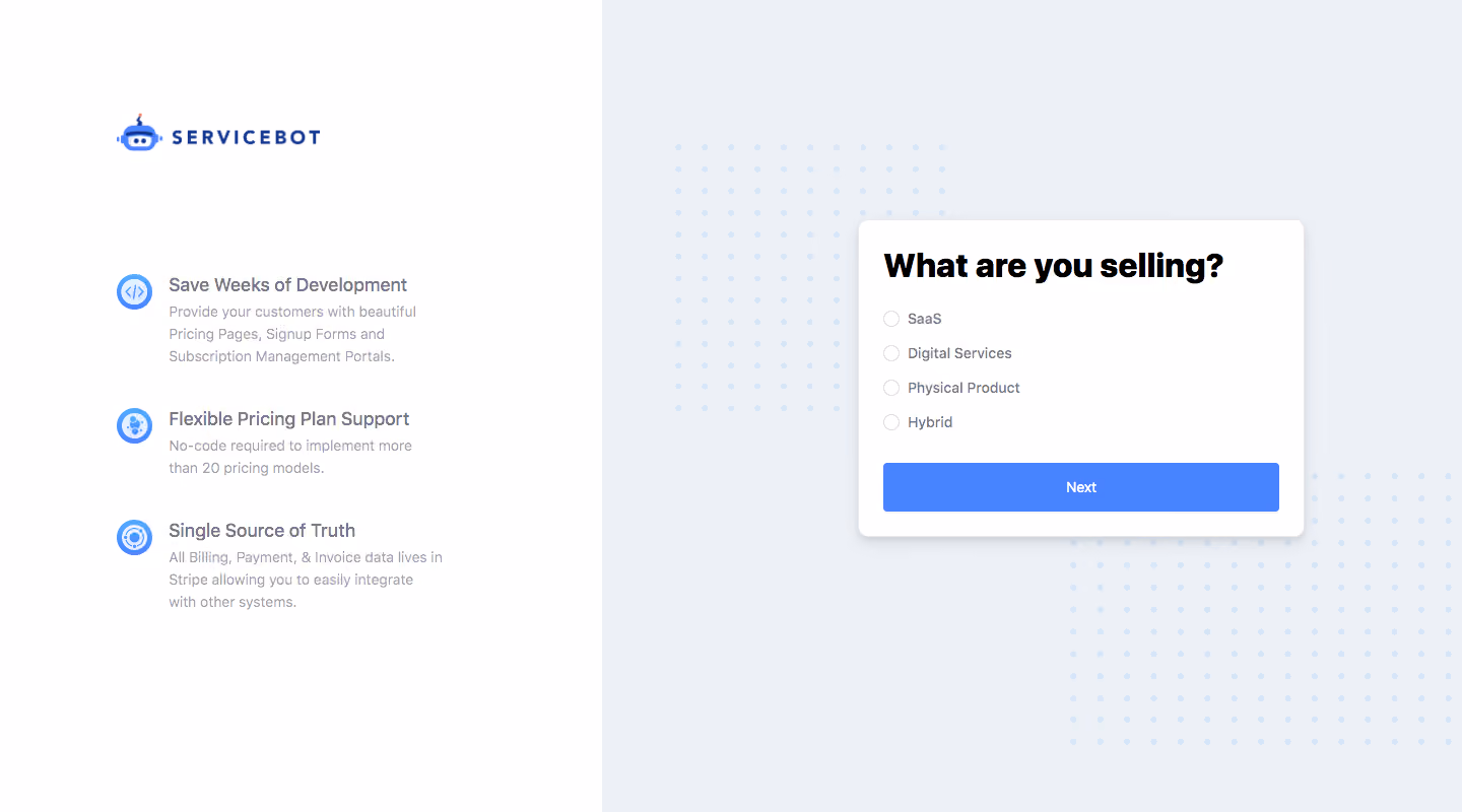 Billflow ervicebot Sign Up Flow